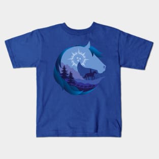 Horse Head Trail Riding Silhouette • Blue Kids T-Shirt